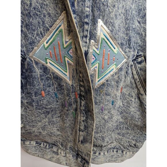Vintage 90s Jacqueline's de Santa Fe Denim Jacket Wearble Art Puffy Paint Size M - Picture 7 of 11